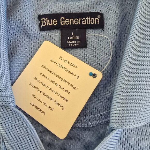 Blue Generation Women Polo Shirt Sz L Textured Blue Mesh Gulf Stream Golf Logo - Picture 10 of 11